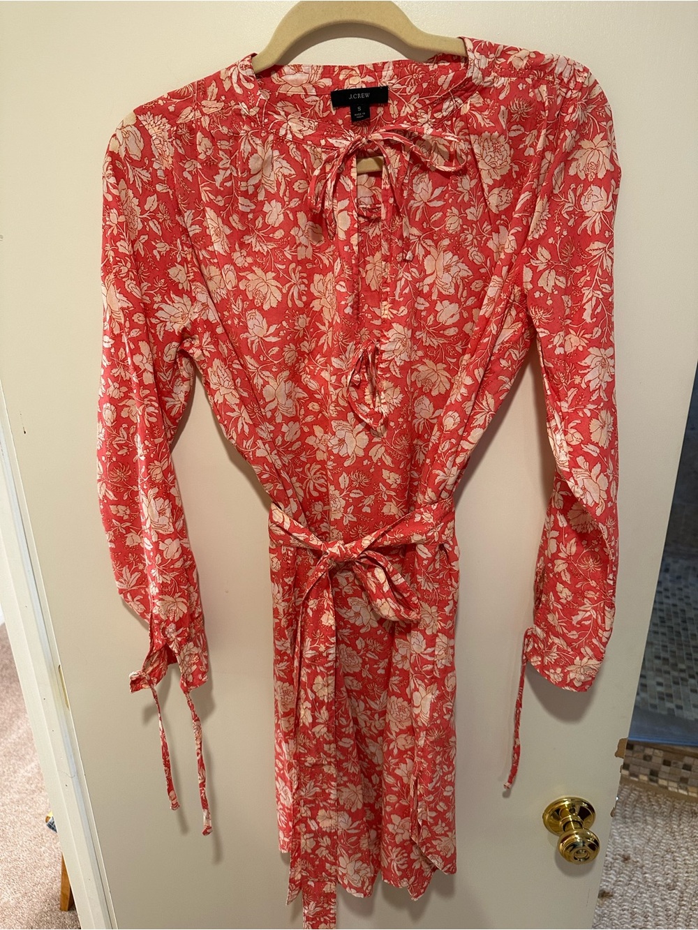 J. Crew. Pink floral long sleeve midi casual cotton size small Dress NWT